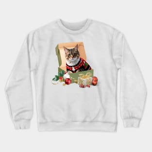 Funny Cat In Box Ugly Christmas Sweater Crazy Cat Crewneck Sweatshirt